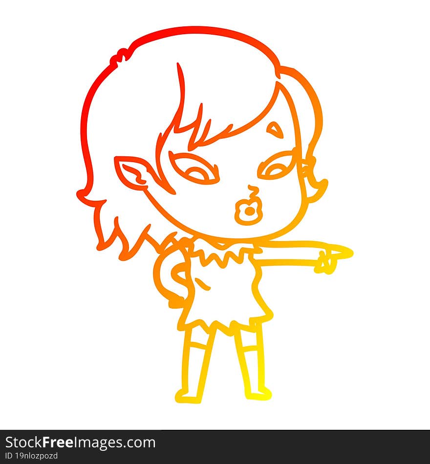 warm gradient line drawing cute cartoon vampire girl