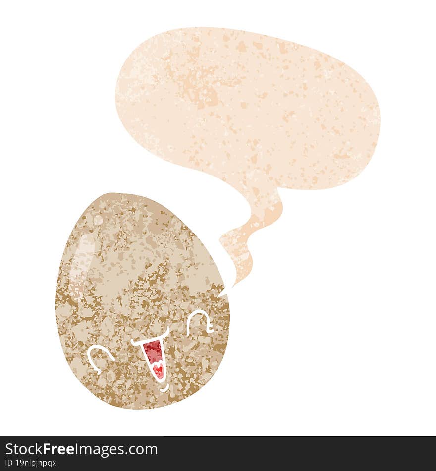 cartoon egg and speech bubble in retro textured style