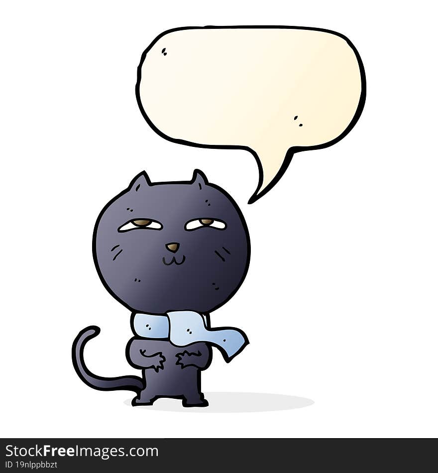 cartoon funny cat wearing scarf with speech bubble