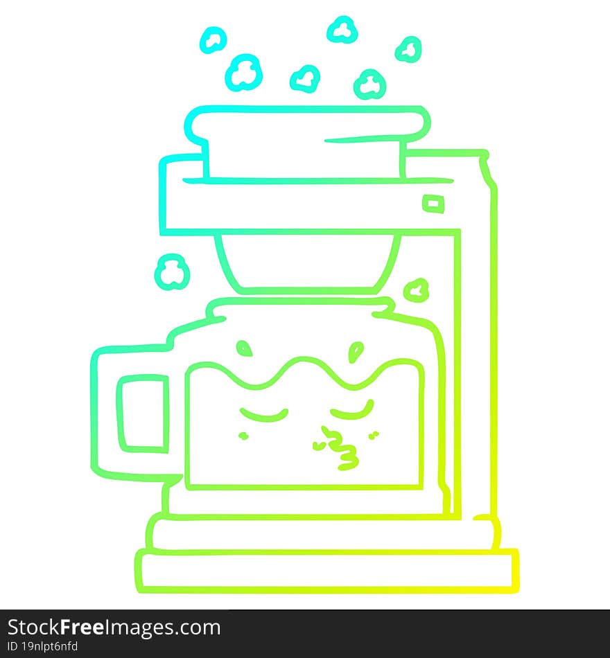 cold gradient line drawing of a cartoon filter coffee machine