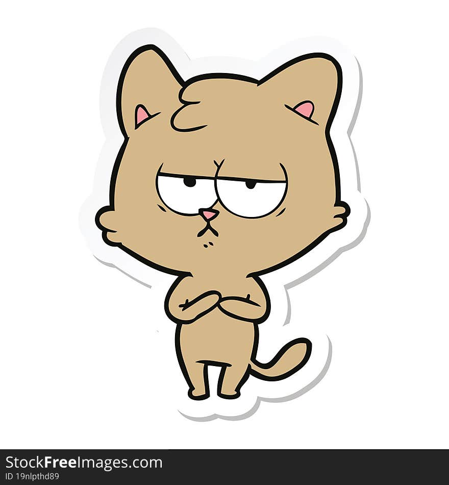 sticker of a bored cartoon cat