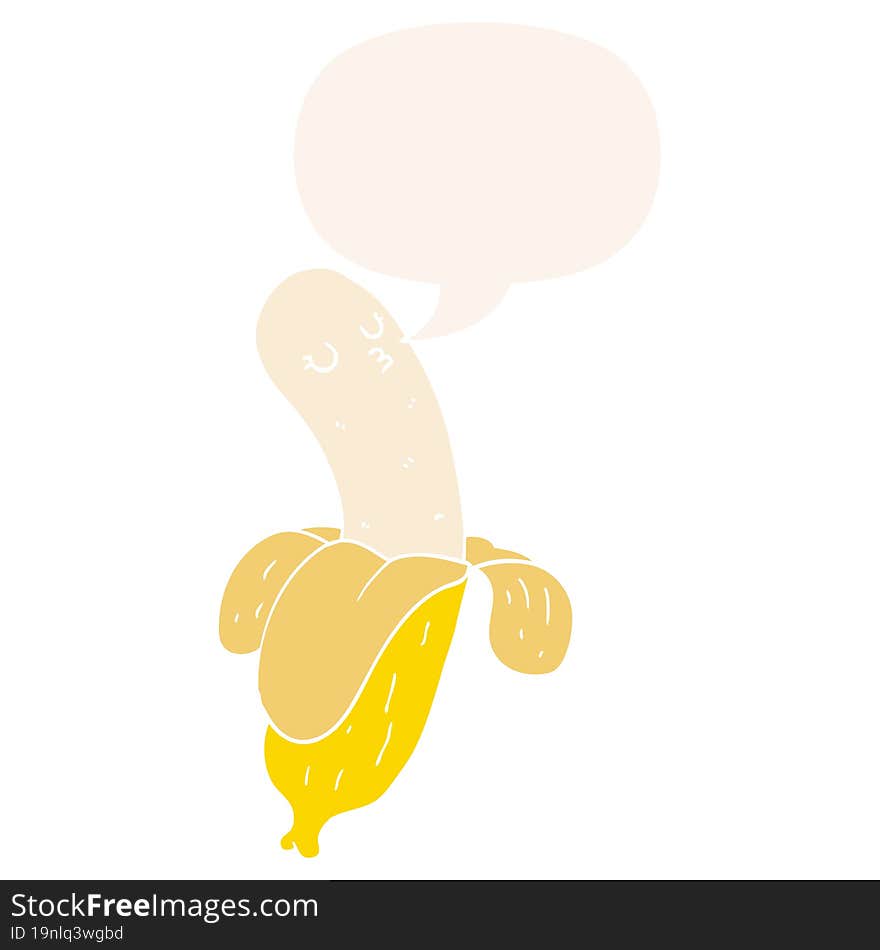 cartoon banana and speech bubble in retro style