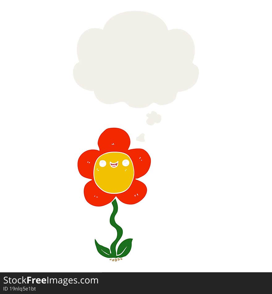 cartoon flower and thought bubble in retro style