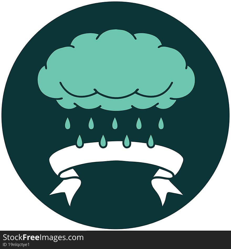 icon with banner of a cloud raining