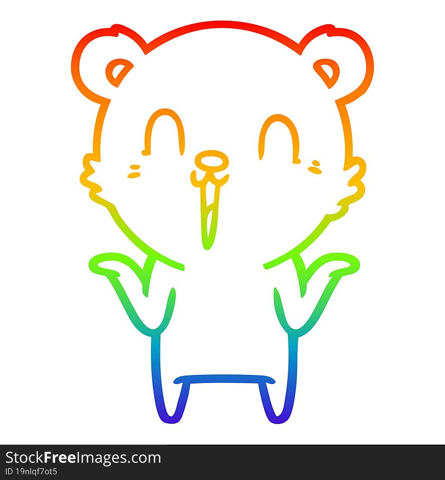 rainbow gradient line drawing happy cartoon polar bear with no worries