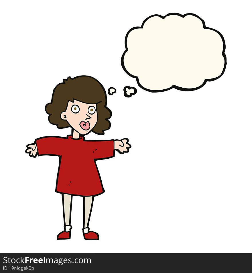 cartoon nervous woman with thought bubble