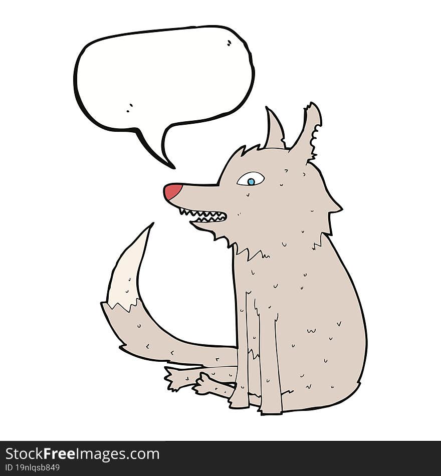 cartoon wolf sitting with speech bubble