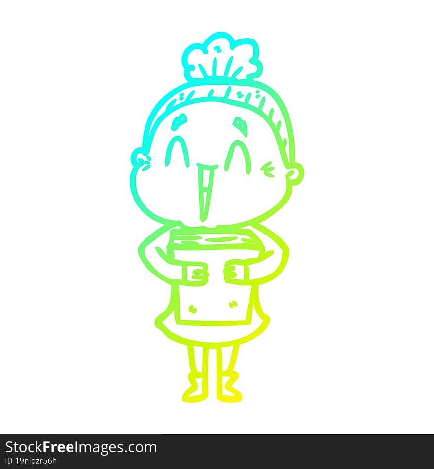 Cold Gradient Line Drawing Cartoon Happy Old Lady