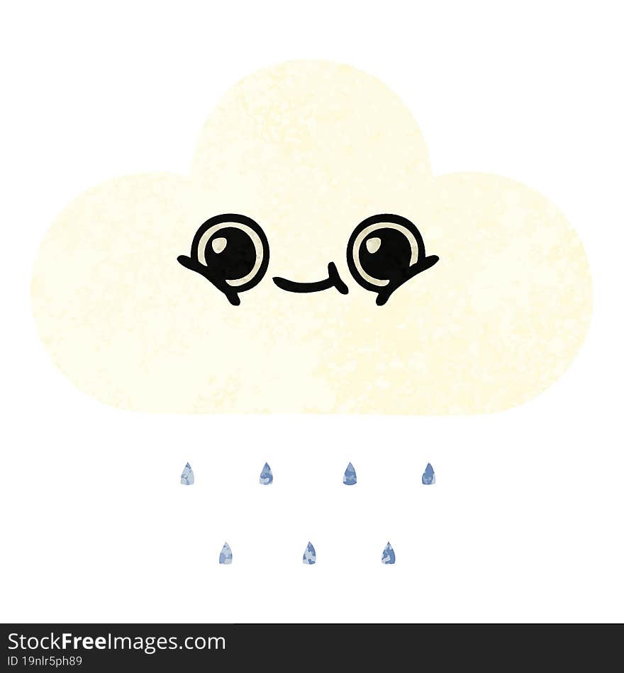 retro illustration style cartoon rain cloud