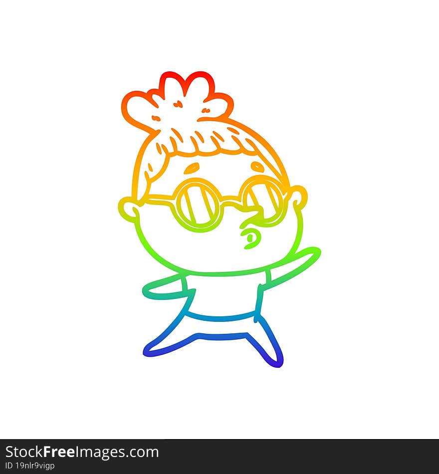 rainbow gradient line drawing cartoon woman wearing glasses