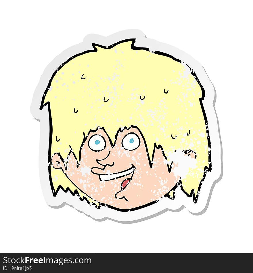 Retro Distressed Sticker Of A Cartoon Happy Man