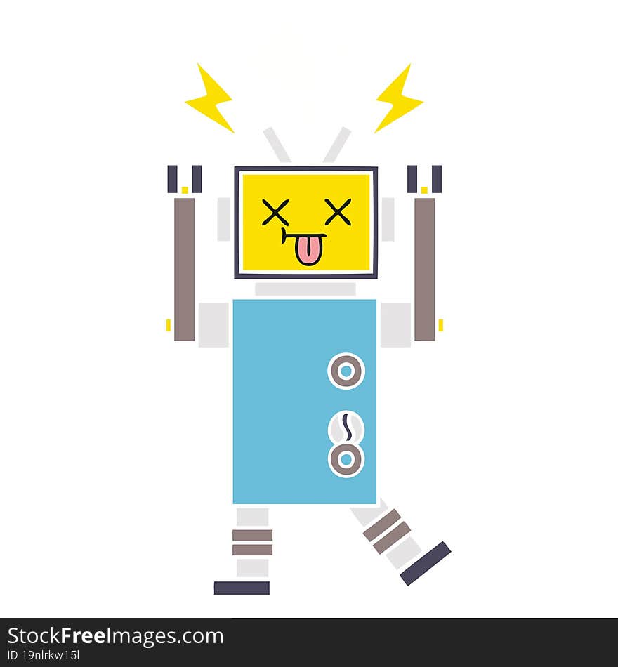 flat color retro cartoon robot malfunction