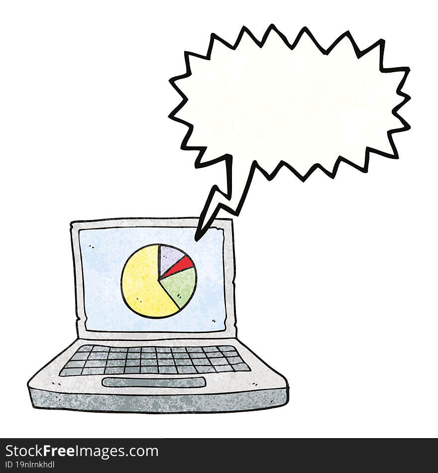 Speech Bubble Textured Cartoon Laptop Computer With Pie Chart