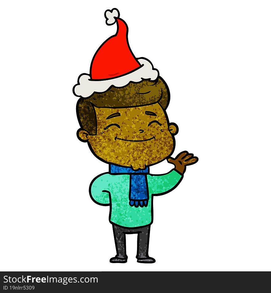 happy textured cartoon of a man wearing santa hat