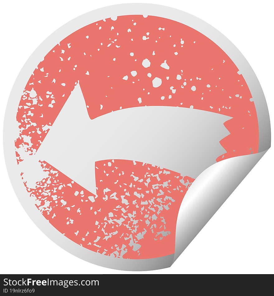 quirky distressed circular peeling sticker symbol arrow