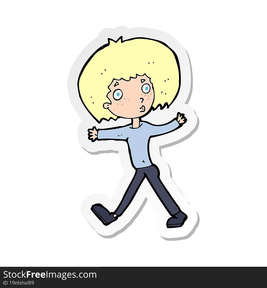 sticker of a cartoon surprised man walking