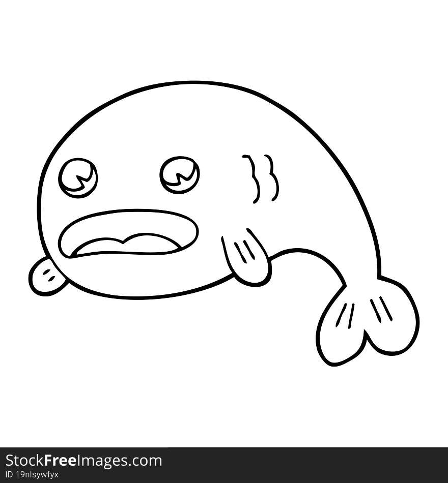 Line Drawing Cartoon Of A Fish