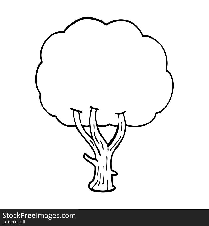 Line Drawing Cartoon Blooming Tree