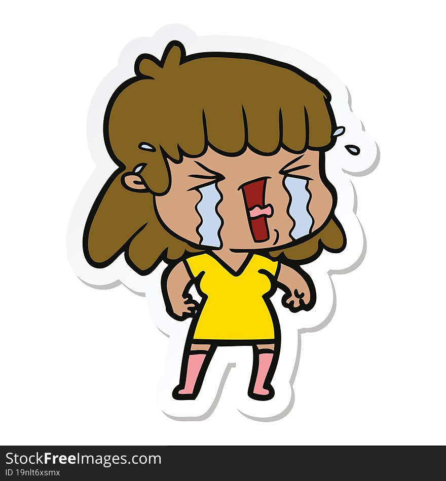 Sticker Of A Cartoon Woman In Tears