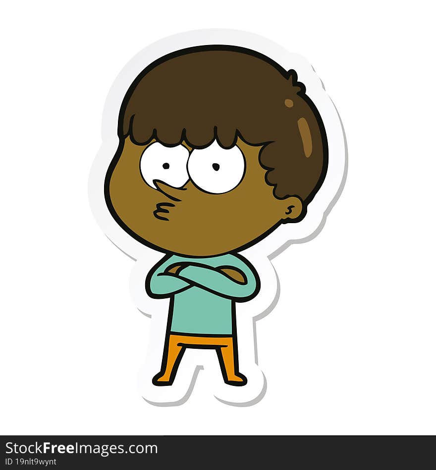 sticker of a cartoon curious boy