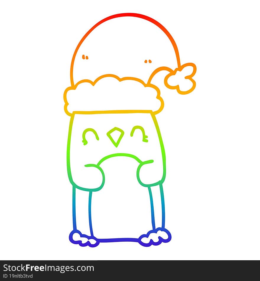 rainbow gradient line drawing cartoon penguin