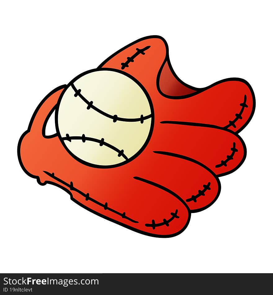 gradient cartoon doodle of a baseball and glove