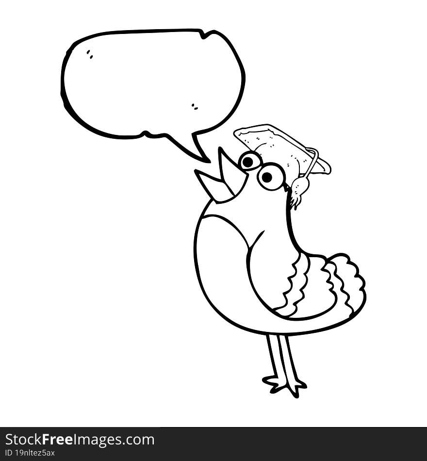 Speech Bubble Cartoon Bird Wearing Graduation Cap