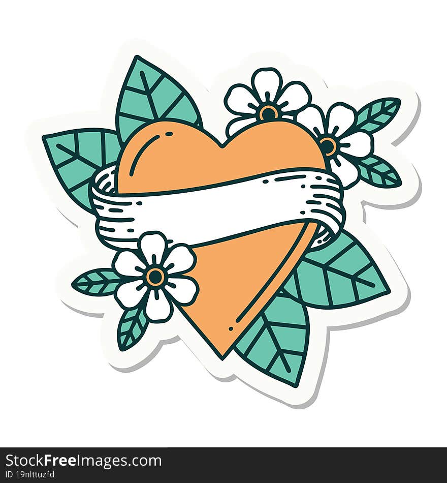 sticker of tattoo in traditional style of a heart and banner. sticker of tattoo in traditional style of a heart and banner