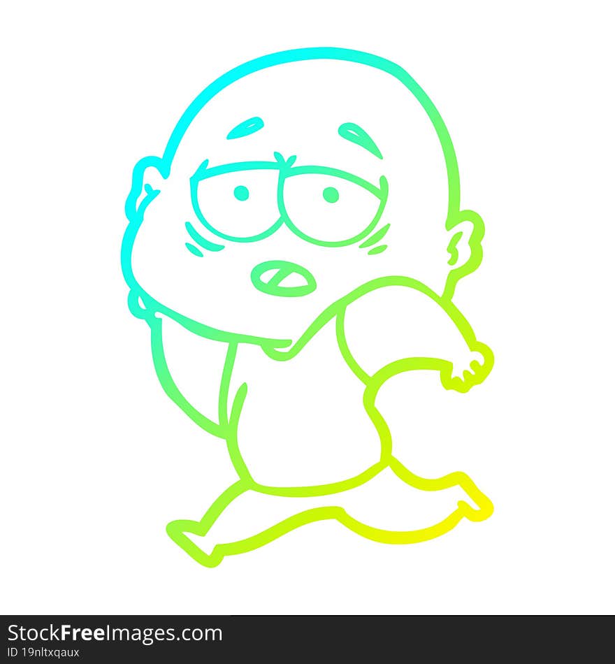 cold gradient line drawing cartoon tired bald man