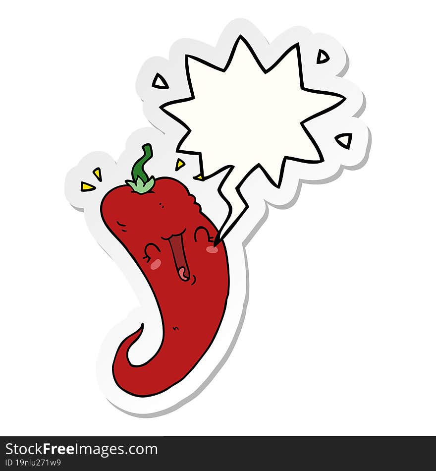 cartoon chili pepper and speech bubble sticker