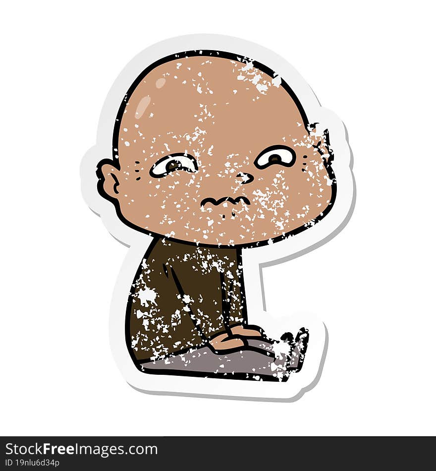 Distressed Sticker Of A Cartoon Nervous Man