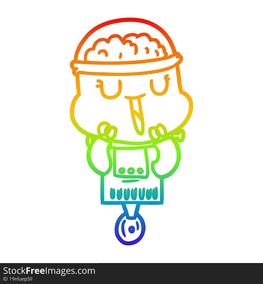 rainbow gradient line drawing of a happy cartoon robot