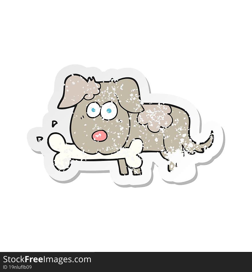 Retro Distressed Sticker Of A Cartoon Dog With Bone