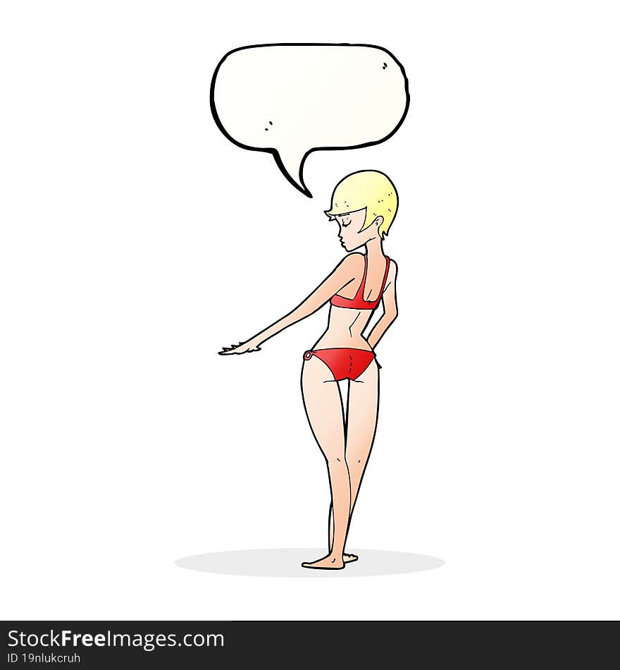 cartoon bikini woman with speech bubble