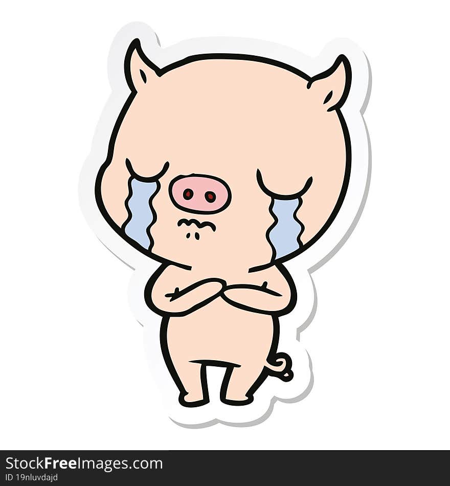 sticker of a cartoon pig crying