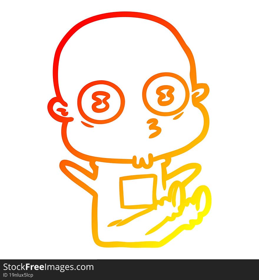 Warm Gradient Line Drawing Cartoon Weird Bald Spaceman