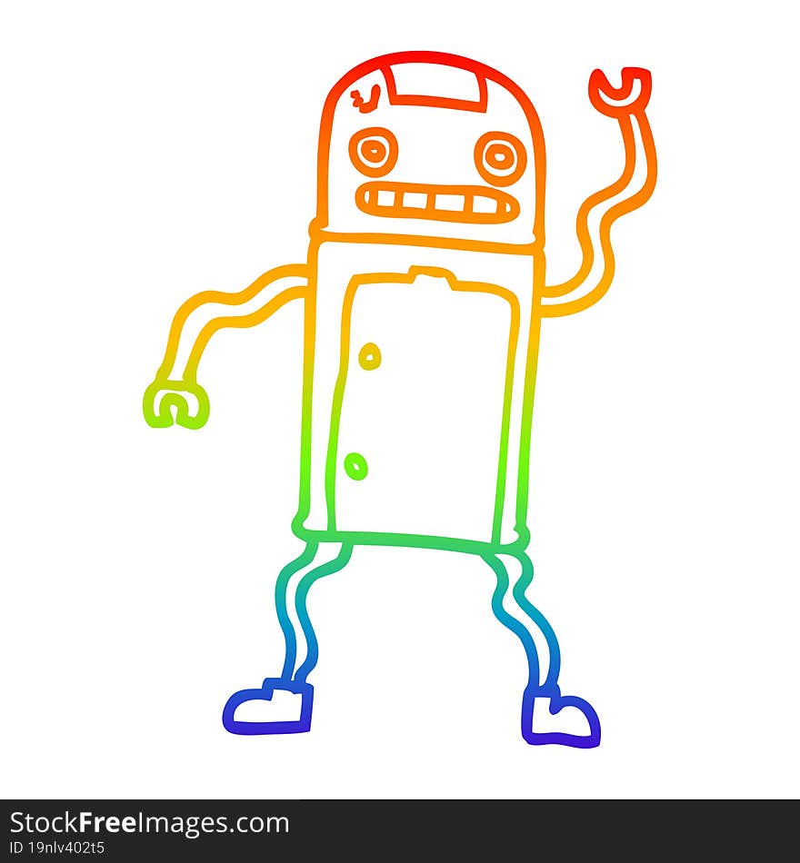 Rainbow Gradient Line Drawing Cartoon Robot