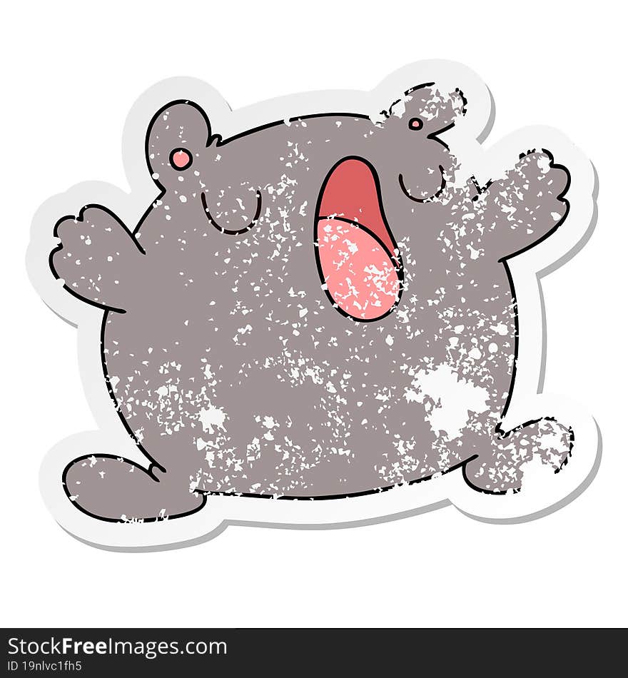 distressed sticker of a quirky hand drawn cartoon singing bear