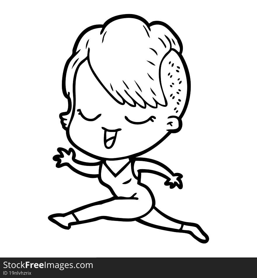 happy cartoon girl running. happy cartoon girl running