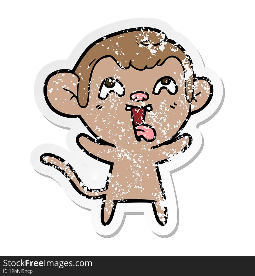 Distressed Sticker Of A Crazy Cartoon Monkey