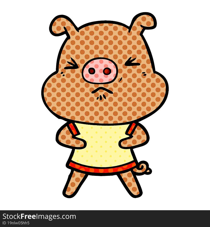 cartoon angry pig wearing tee shirt. cartoon angry pig wearing tee shirt