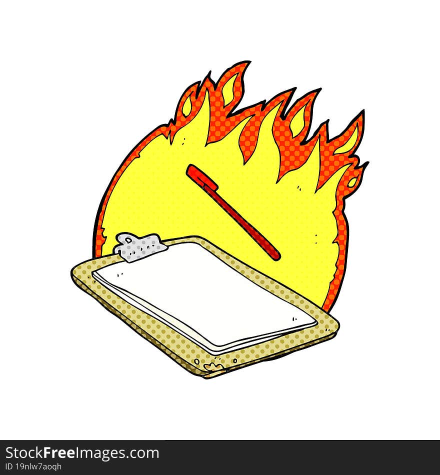 freehand drawn cartoon clip board on fire