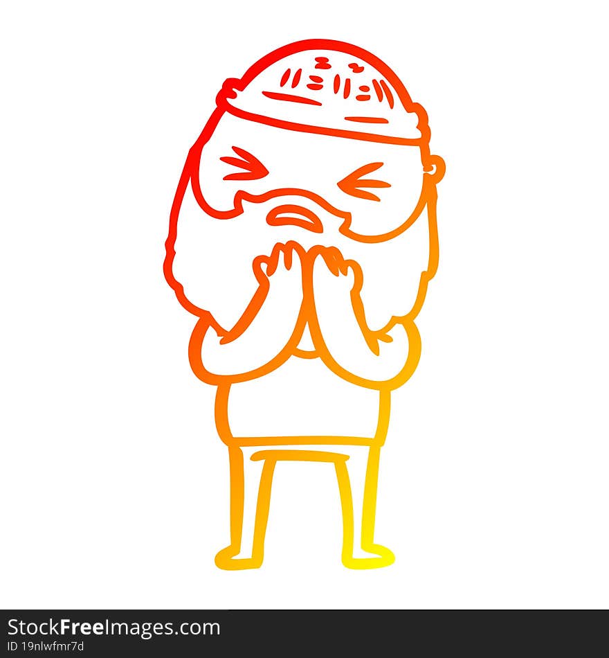 warm gradient line drawing cartoon man with beard