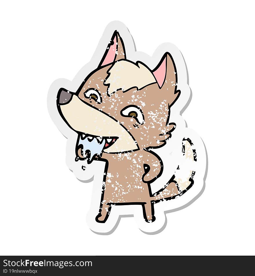 Distressed Sticker Of A Cartoon Hungry Wolf