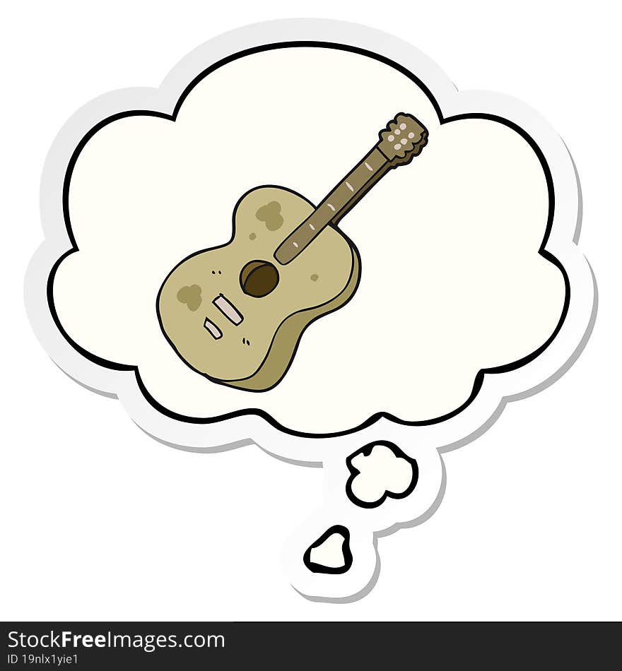 cartoon guitar and thought bubble as a printed sticker