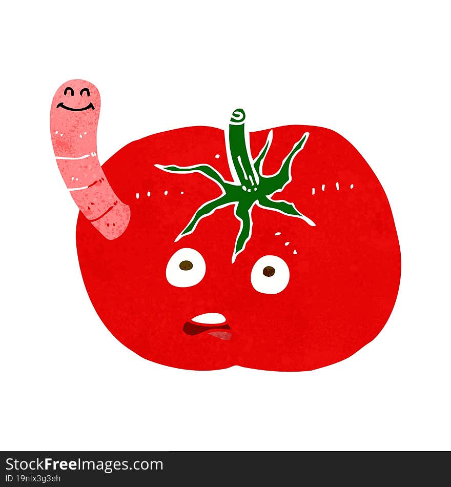 cartoon tomato with worm