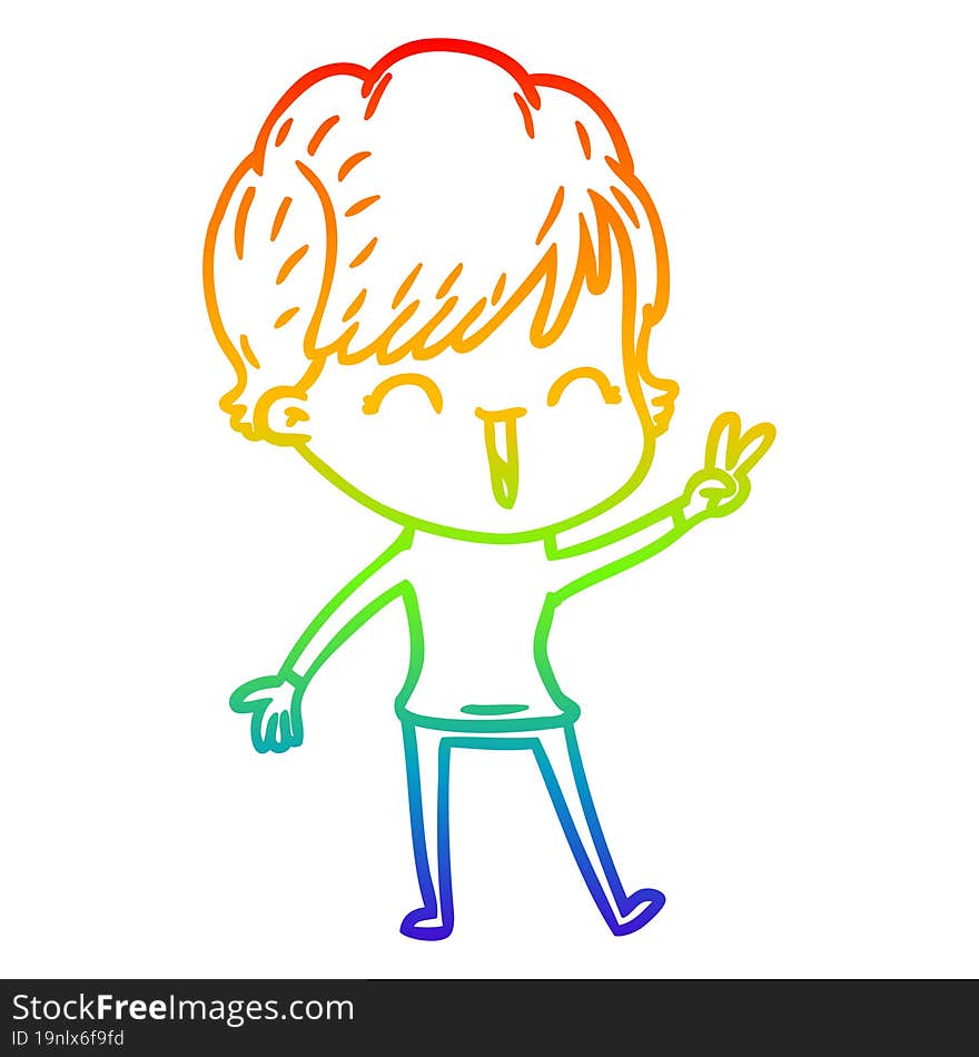 Rainbow Gradient Line Drawing Cartoon Laughing Woman