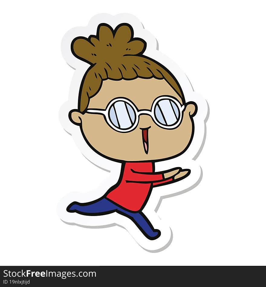 sticker of a cartoon woman wearing spectacles