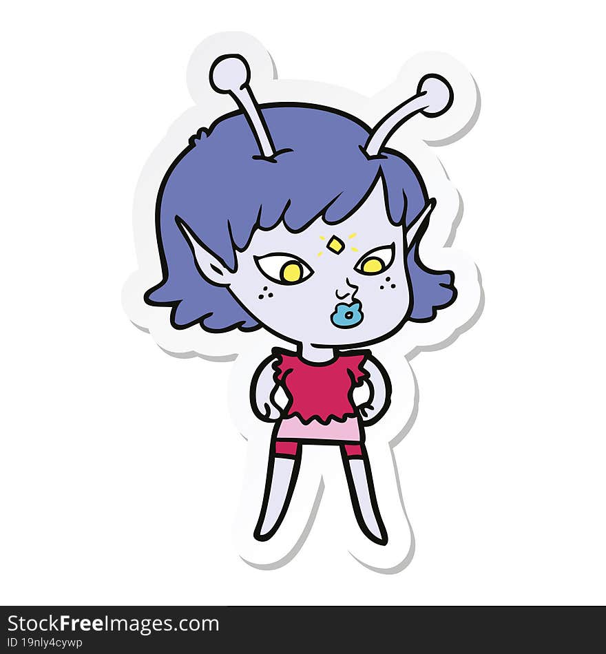 sticker of a pretty cartoon alien girl