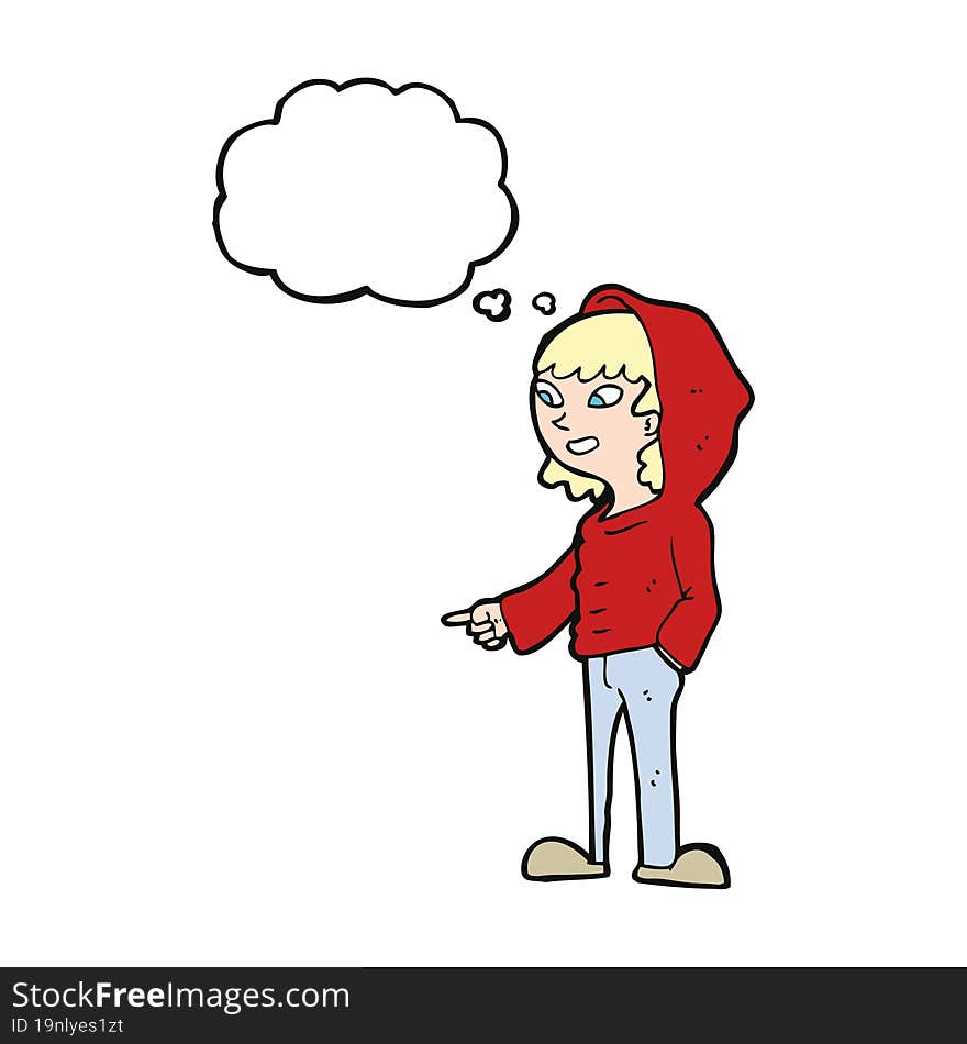 cartoon pointing teenager with thought bubble